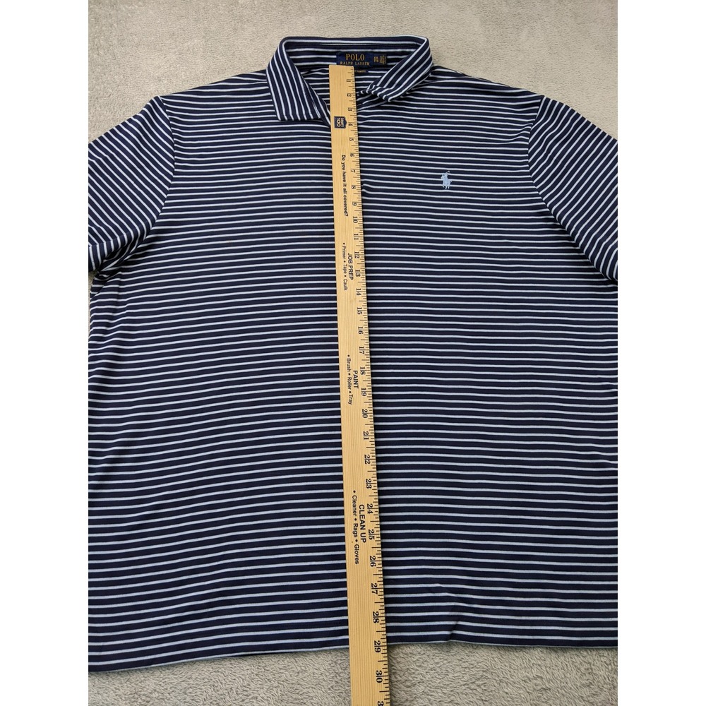 Polo Ralph Lauren XXL Custom Slim Fit Striped Polo Shirt Mens Blue Short Sleeve - Picture 6 of 9